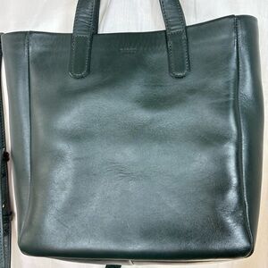 Baggu Dark Green Forest Green Milled Leather Box Tote Crossbody Bag